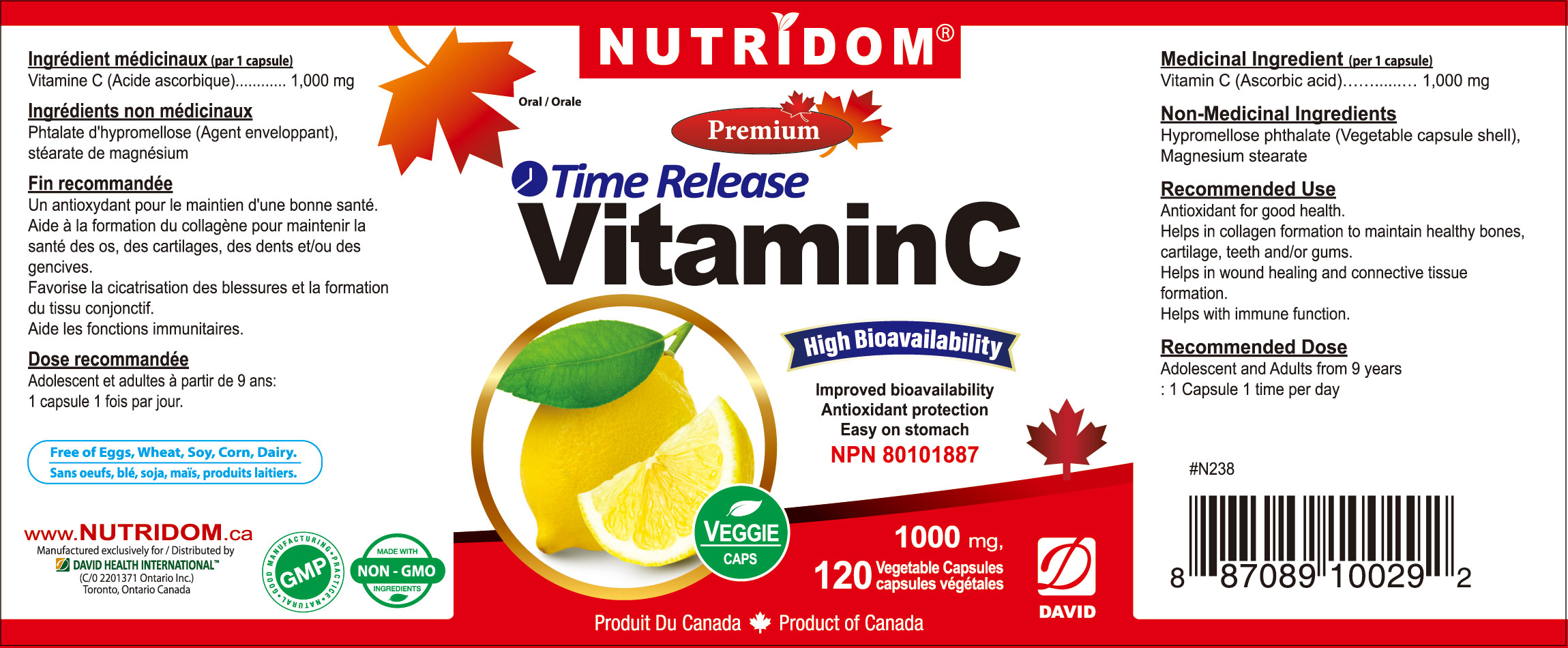 Nutridom Vitamin C, 1000mg, Timed Release, 120 Veggie Capsules