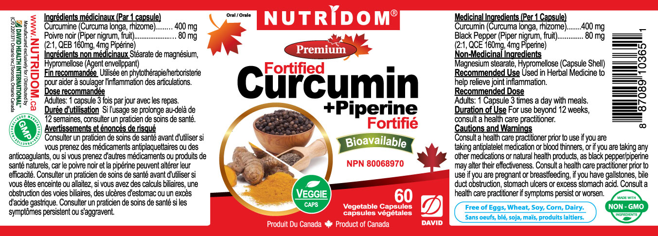 Nutridom Fortified Curcumin with Piperine, 60 Veggie Capsules